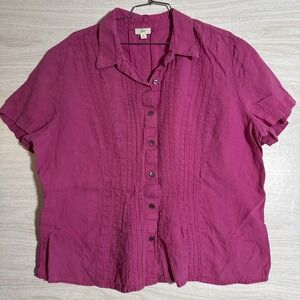 hot pink J.Jill button-down blouse Pintuck Detail So XL